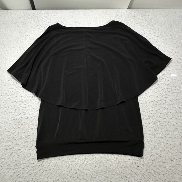 Chico's 0 Women's Small Black Drape Flutter Sleeve Pullover Blouse Layered - Picture 10 of 12